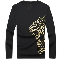 

2019 new men's multi-color clothes long-sleeved fashion men's T-shirt European men's large size casual T-shirt