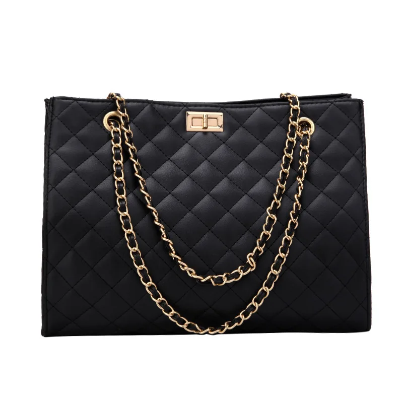 

Tote Bags for Women Chain Crossbody Bag Diamond Lattice Shoulder Bag Female Large Leather Plaid Shopper Handbags, Black