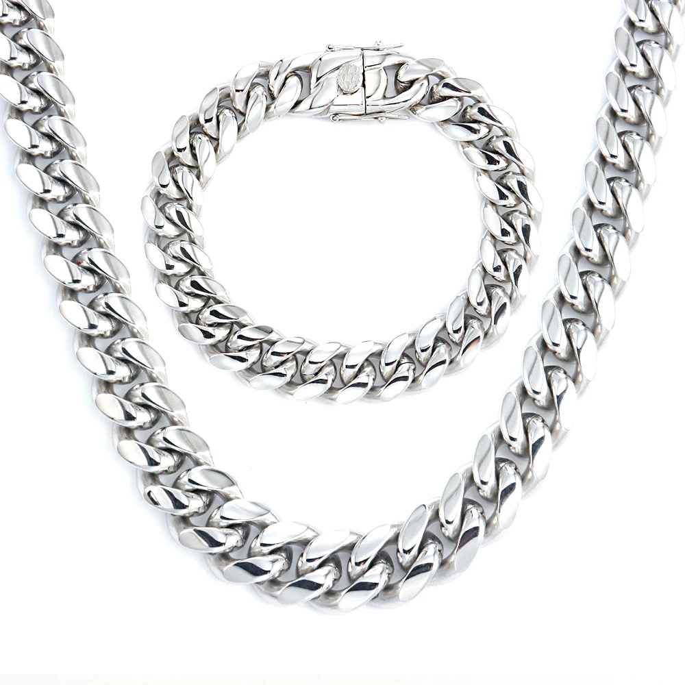 

Wholesale Custom Stainless Steel Hip Hop Jewelry Classical Silver Color Men's Thick Miami Curb Cuban Link Chain Necklace for Men, Steel color