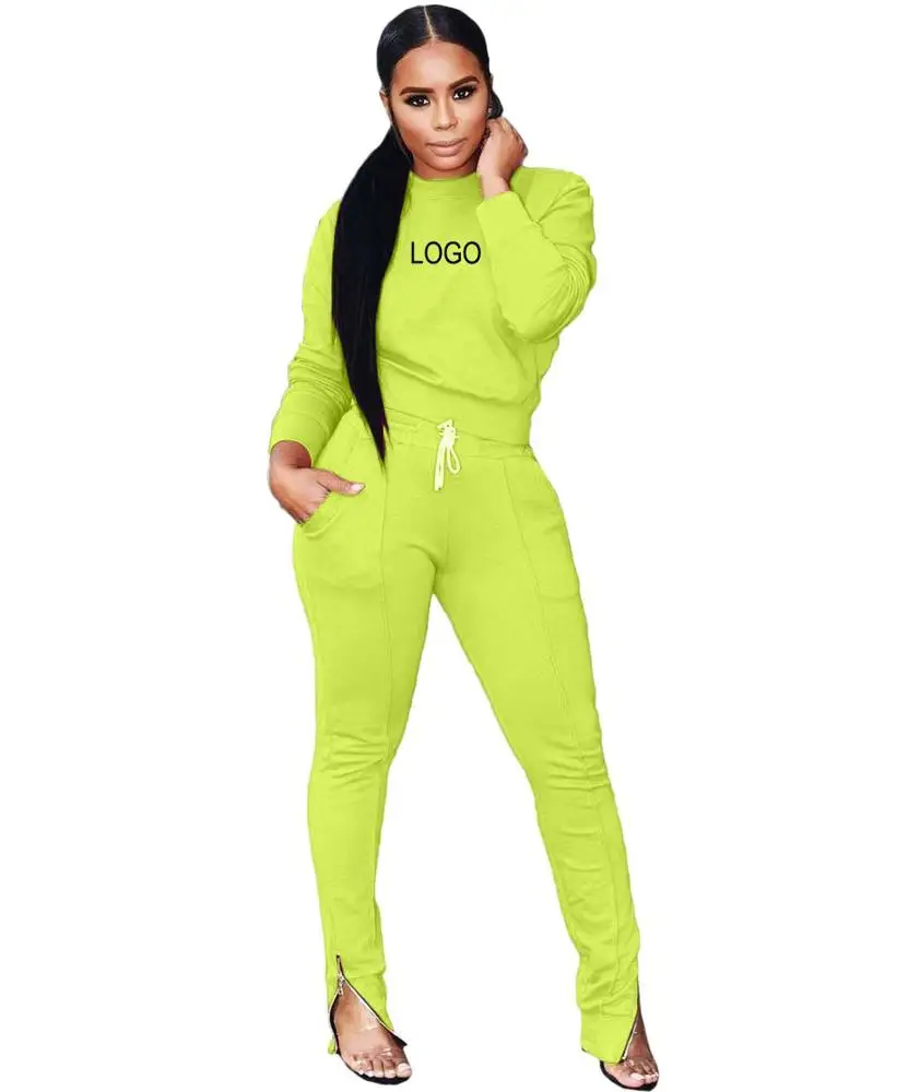 Customized Logo 2020 Autumn Cheap Women Sets Feet Zip Matching Sweat Suits for Women Blank Jogging Suits Wholesale Tracksuits