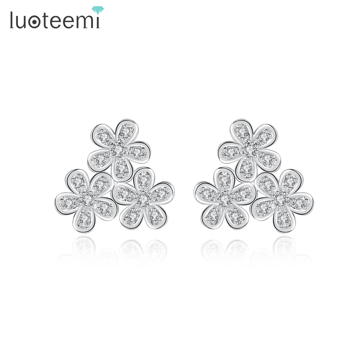 

LUOTEEMI Jewelry High Quality Flower Design AAA CZ Romantic Luxury Jewelry Unique Stud Earrings