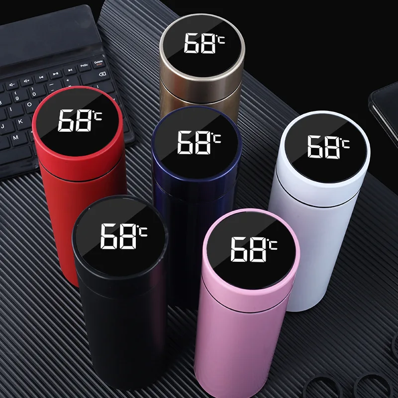 

500ml/17OZ Cheap intelligent temperature measuring water bottle 304 stainless steel thermal insulation cup Thermometer mug