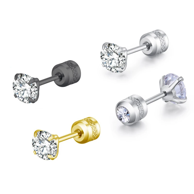 ROXI 2/3/4/5/6/7/8mm Titanium Steel Fashion Round Zircon Stud Earrings Stainless Steel Electroplating Diamond Earrings