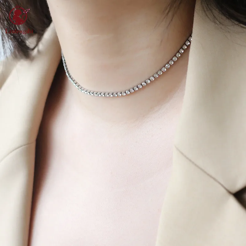 

Wholesale Custom Gold Plated Zircon Linked Necklace Stainless Steel Cubic Zirconia Tennis Chain Necklace