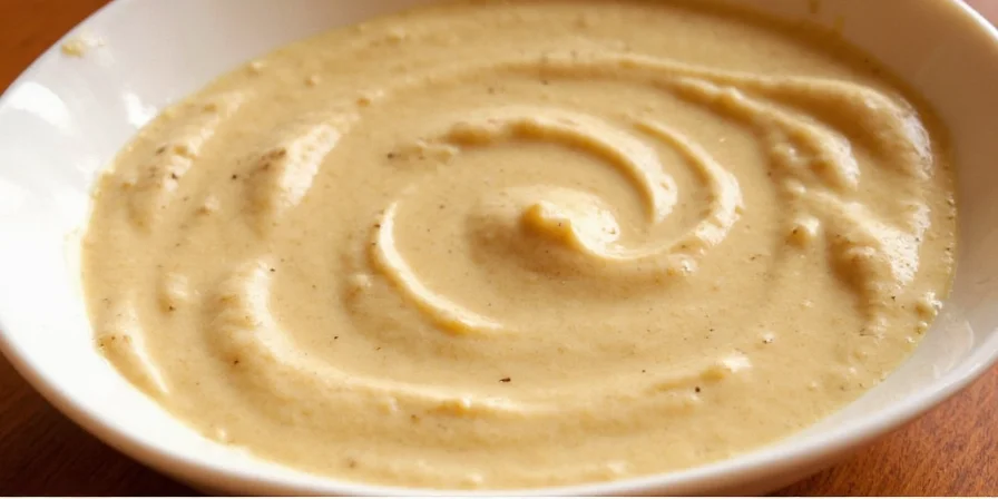 Step-by-step homemade tahini sauce mixing process