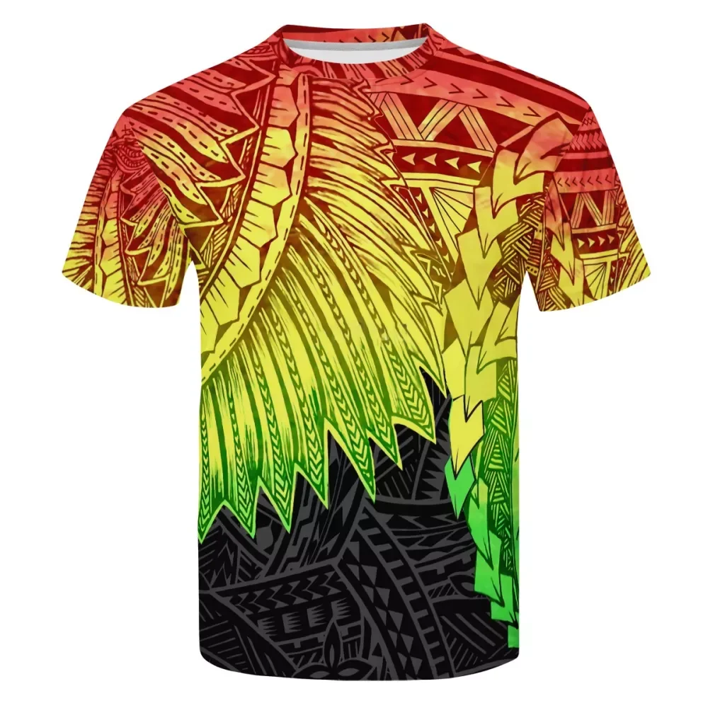 

Low Price Wholesale Polynesian Traditional Tribal Pattern Hawaiian Print T-shirt Summer Breathable T-Shirt Blank Top Design