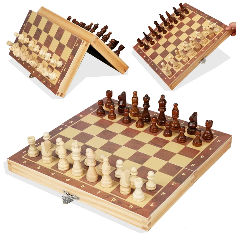 

Large Magnetic Wooden Folding Chess Set Felted Game Board 29cm*29cm Interior Storage Adult Kids Gift Family Game Chess Board
