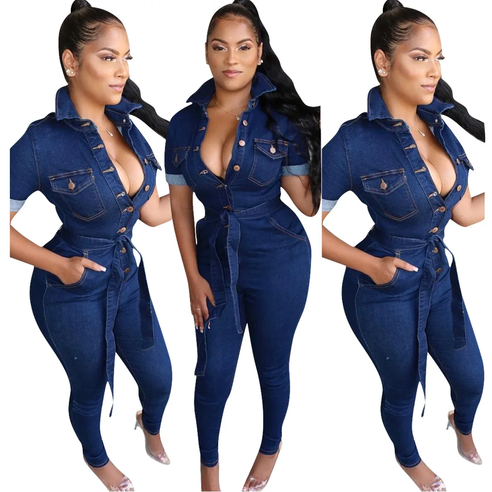 

Spring European And American New Fashion Casual Sexy Slim Women's Denim Jumpsuit, Shown