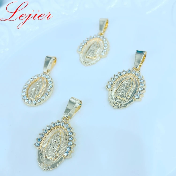 

LEJIER Dainty 18k Gold plated Religious Charms Virgin Mary Sparkling CZ Micro Pave Pendant With Bail for Layer Jewelry Making