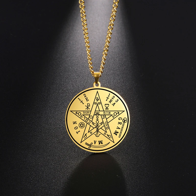 

Vintage Tetragrammaton Pendant Necklaces Wahyeh Magical Blessed Pentagram of Solomon Amulet Stainless Steel Necklace