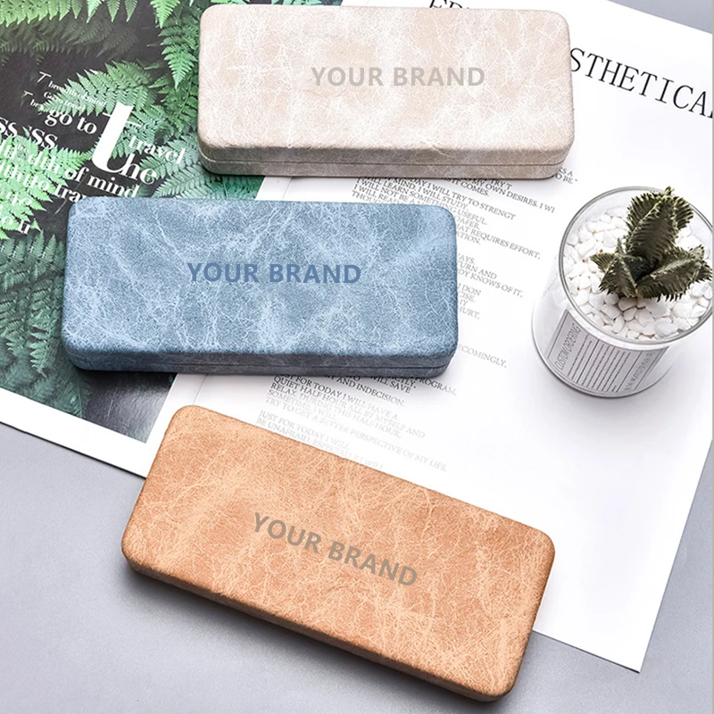 

low moq eco friendly luxury pu recycled customized logo embossed glasses case with cloth, Multi colors