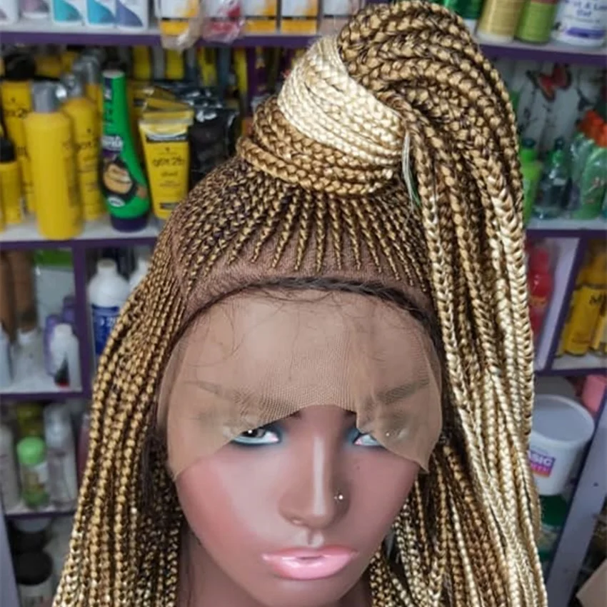 

wholesale color box braided hair wig with small braids wig bleached knots full lace wig for black women