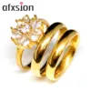 AFXSION 2019 sale 3pcs Couple ring set Dubai Gold Bridal wedding Jewelry stainless steel diamond ring