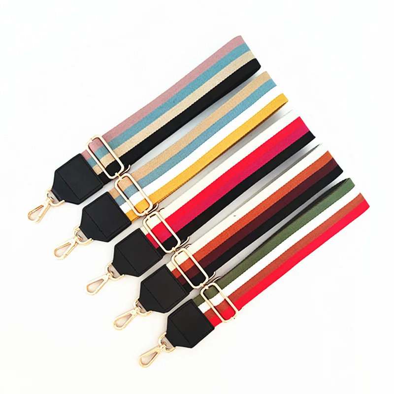 

In Stock Rainbow Colorful Handbag Strap Webbing Shoulder Bag Straps With Leather End, As picture