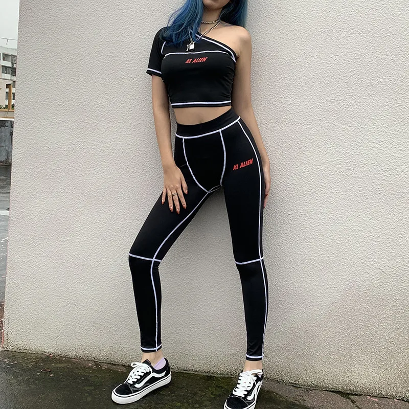 

Tracksuits For Women Two Piece Set Outfits Sports Fitness One Shoulder Top Leggings Matching Sets Fashion 2 Pcs