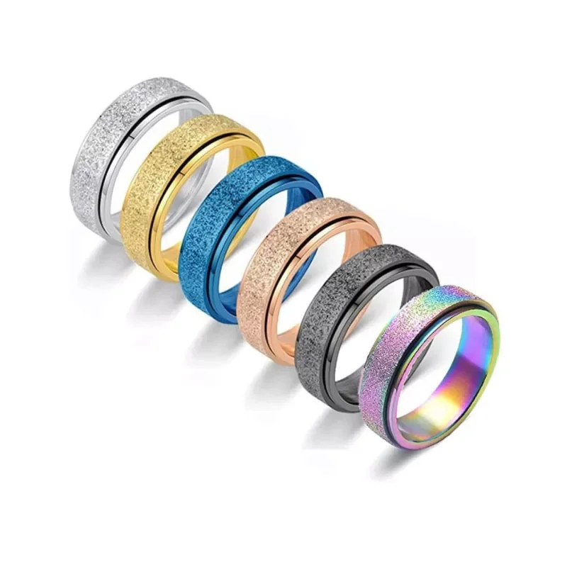 

Anillos De Oro Para Hombre Creative Rotatable Stainless Steel Simple Ring Rengas Gold Plated Steel Color Frosting Spinner Ring, Silver,gold,black,colorful,rose gold,blue