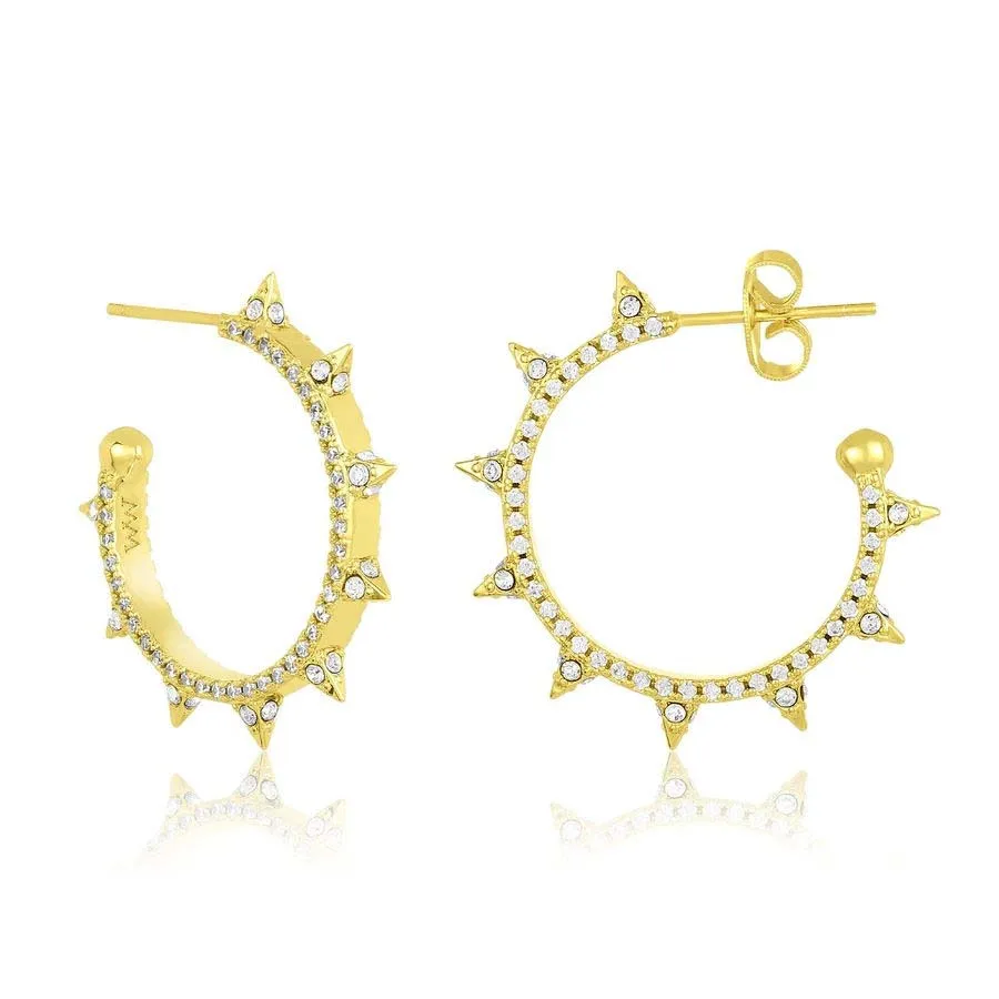 

2021 factory new design women fashion jewelry medium sized hoop gold silver plated cz spike hoop earring, Picture