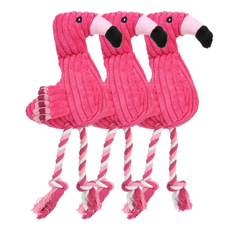 

High Quality Bite Resistant Squeaky Plush Chew Flamingo Dog Toy, Pink