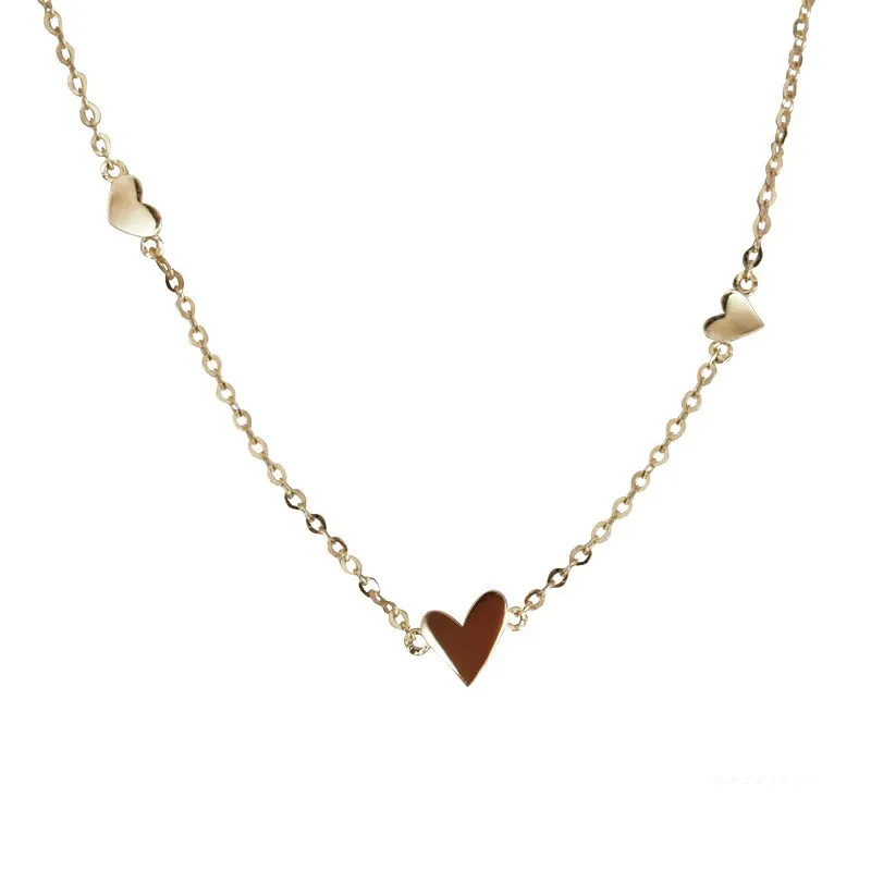 Fashion Jewelry 925 Sterling Silver Small Simple Three Hearts Gold Plated Necklaces for Woman Valentine's Mother's Day Gift