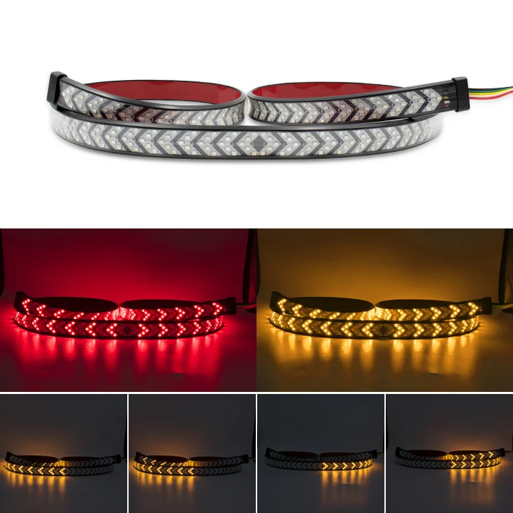 New Red Yellow Truck Tailgate LED Strip Light Bar Triple Row 4-Function With Driving Brake Turn Signal Reverse Brake light