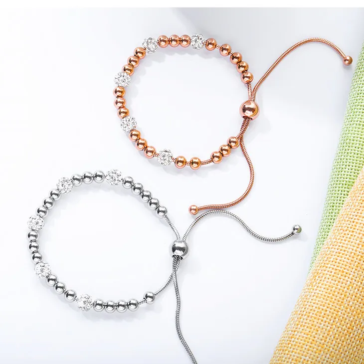 

Fashion adjustable women stainless steel rose gold bead bracelet