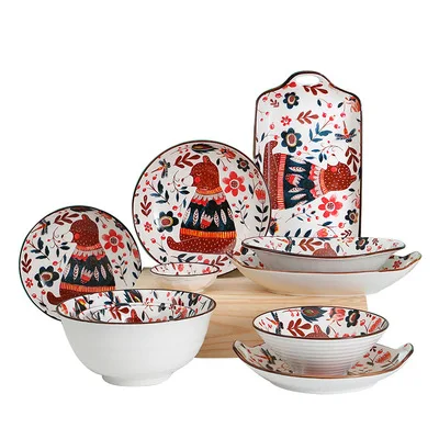 

Fashion Ins Bear Cute Gift Girl Tableware Ceramic Combination steak plate Japanes Korean Dinnerware set