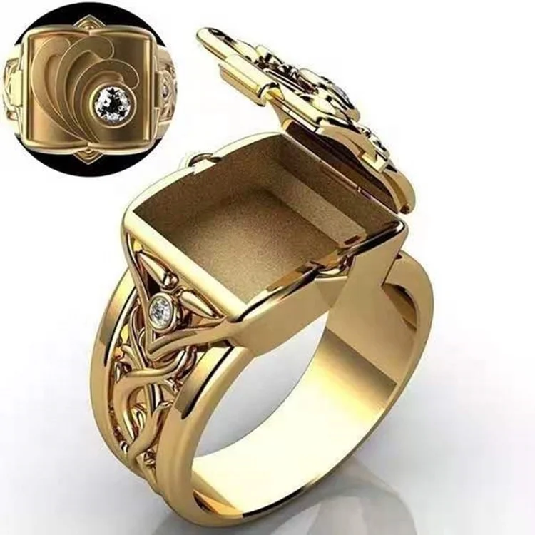 SC Hot Sale Fashion Punk Gold Plated Ring Trendy Hip Hop Creative Secret Small Room Viking Coffin Ring for Men