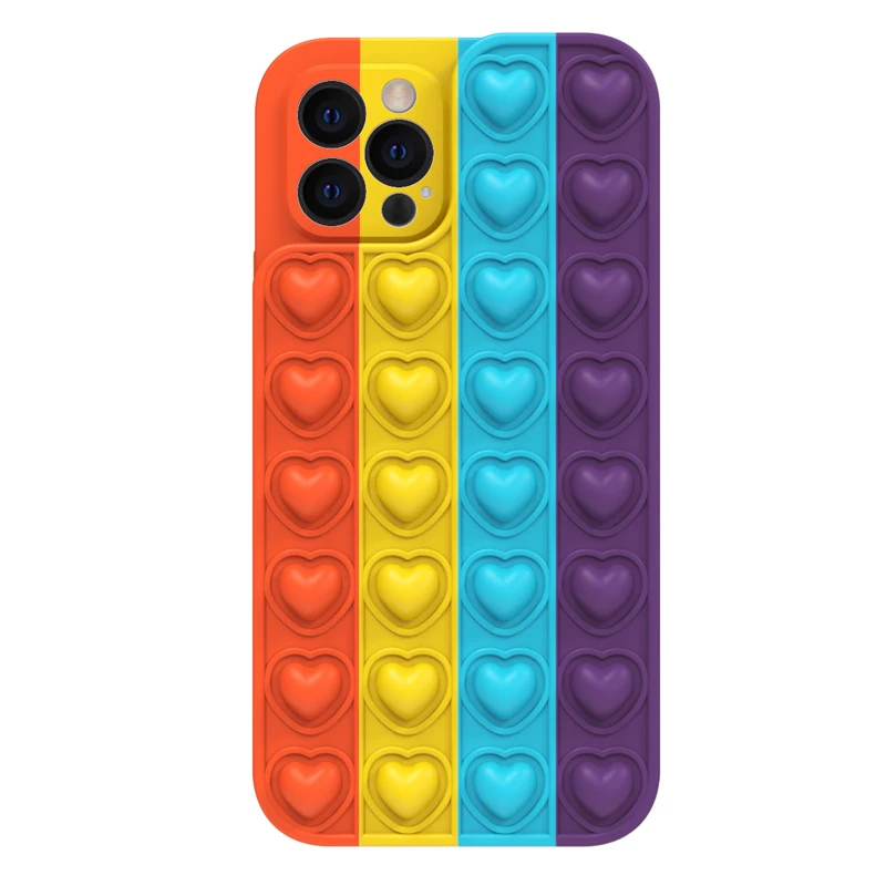 

New Product Soft Silicone Rainbow Push Bubble Phone Cases Fidget Toys Stress Relief Phone Case For Iphone Samsung Mi MOTO, Colors optional
