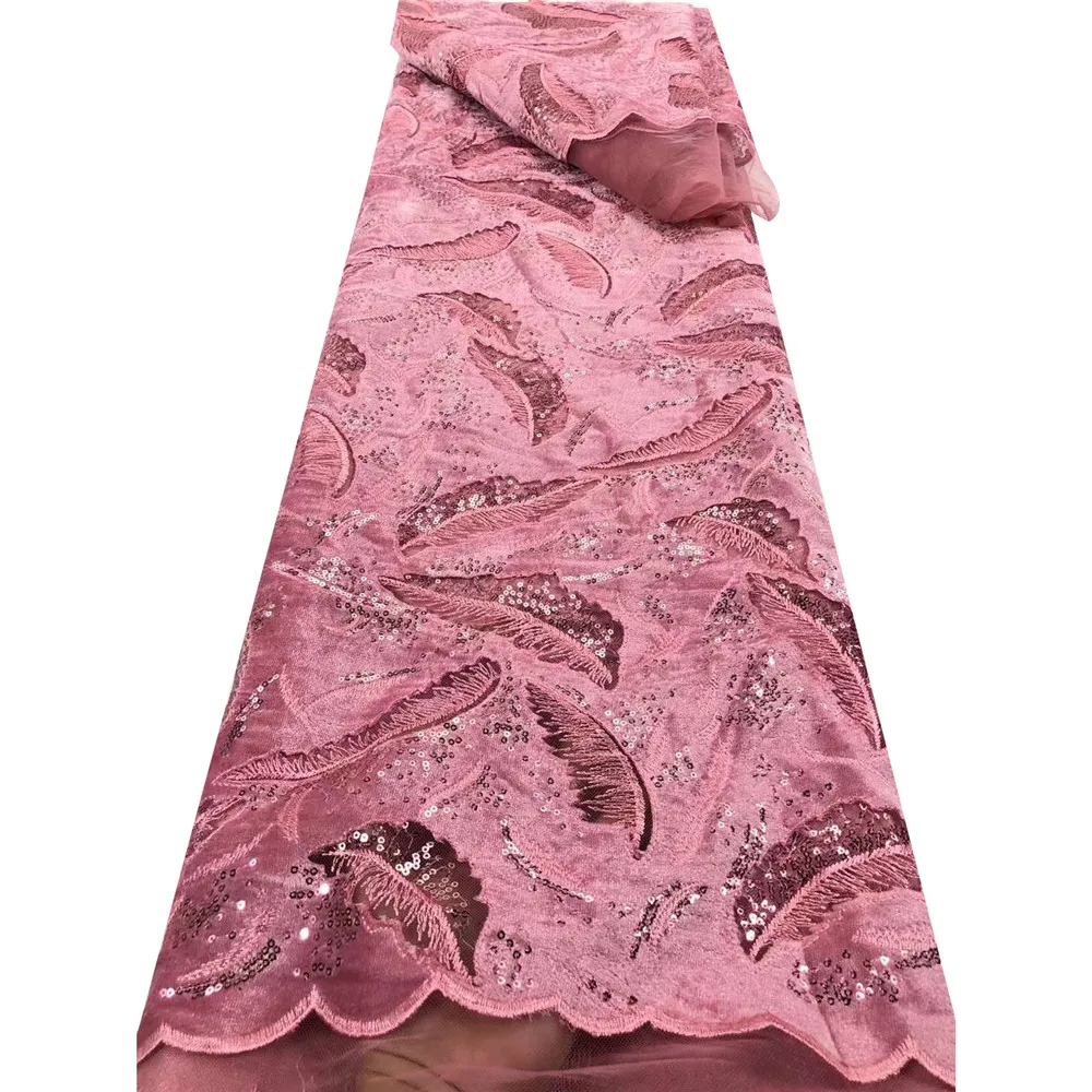 

Beautifical velvet lace fabric sequins 2021 women clothing 5 yards lace material velvet ML75N306, Pink