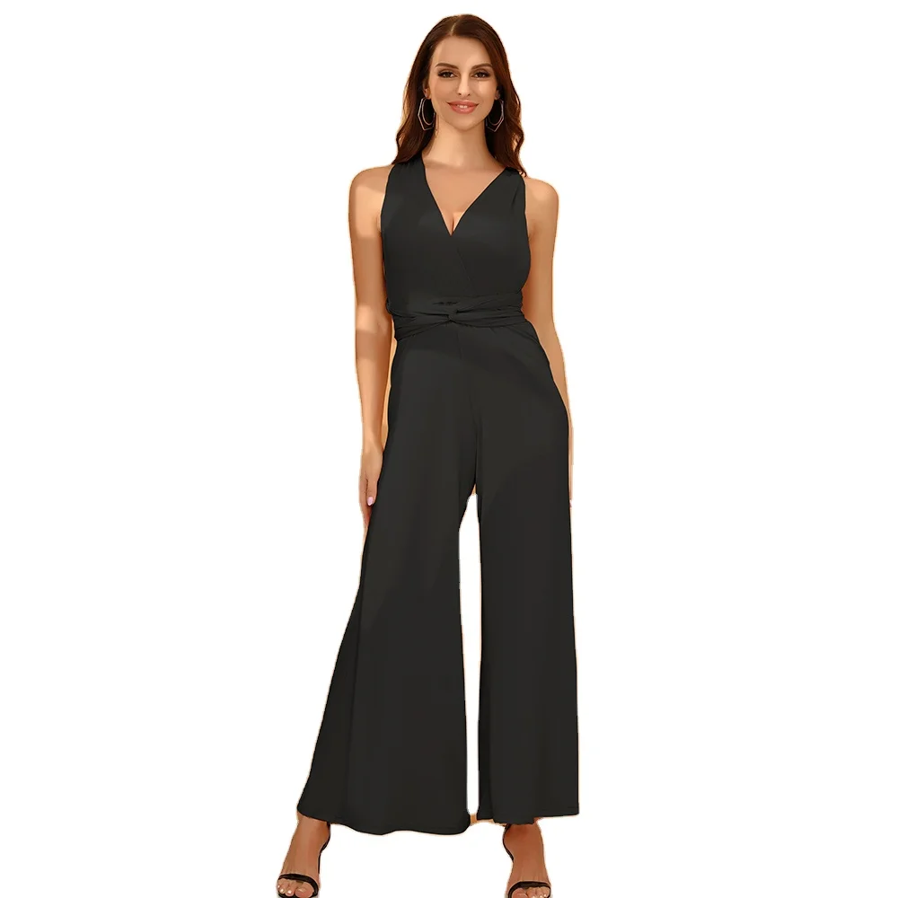 

Wholesale women casual backless Jumpsuit sexy party club wear sleeveless bodysuit wide leg clothing Multi-way Female Romper