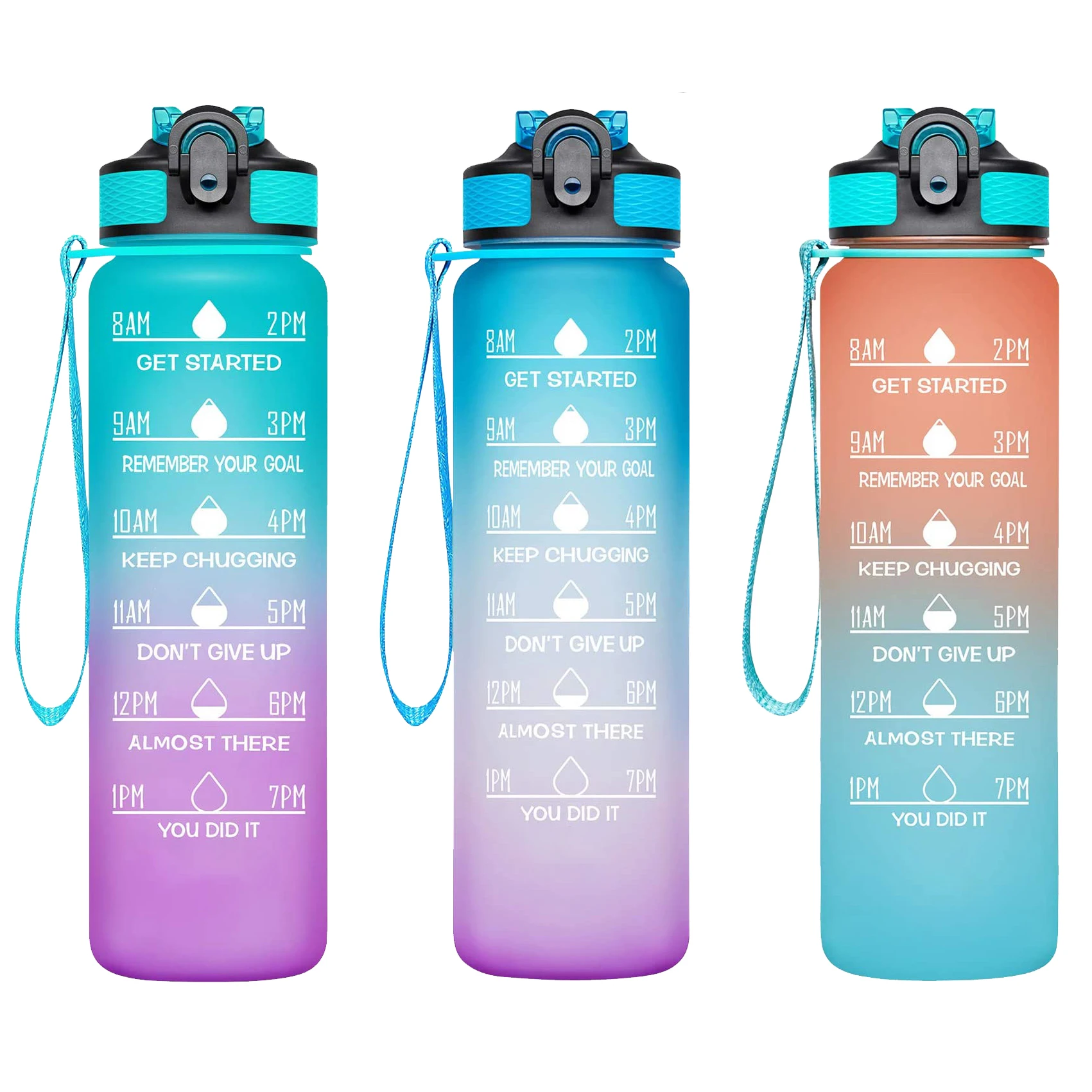 

32oz plastic sport water bottles with motivational time maker, BPA Free 1l sports bottle