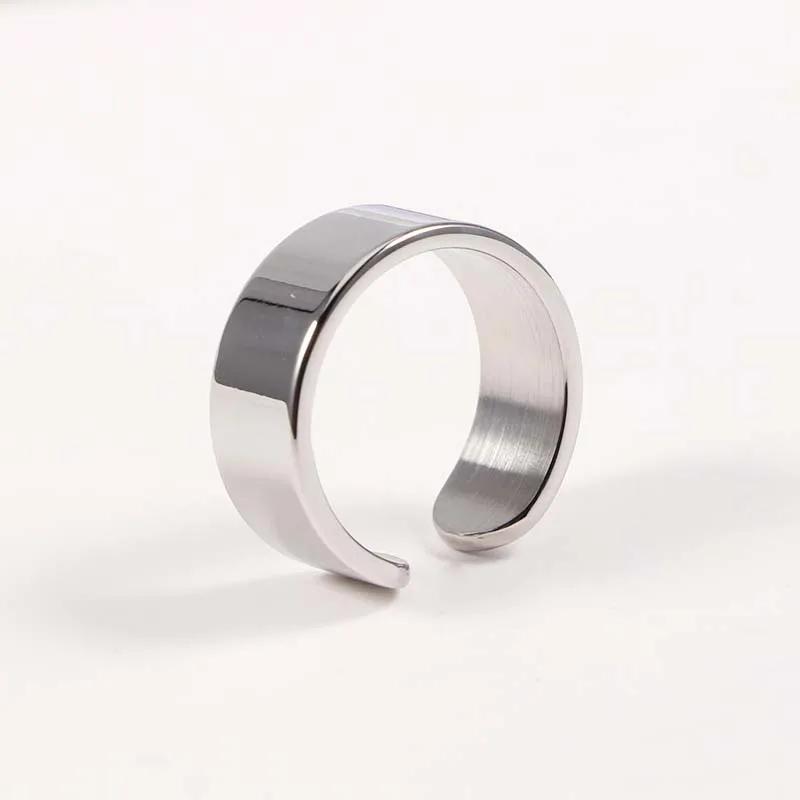 

18mm Shinning Engravable Logo Black Stamping Opening Stainless Steel Rings for Men