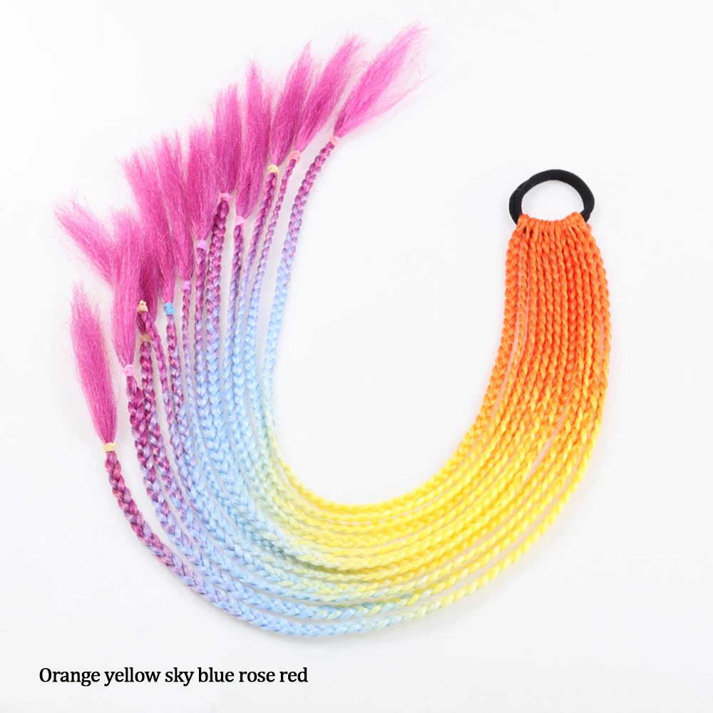 

2020 New Ombre Long Ponytail Wig With Rubber Band Hair Ring Chignon Crochet Braid Hair Rainbow Synthetic Hair Extension Kids