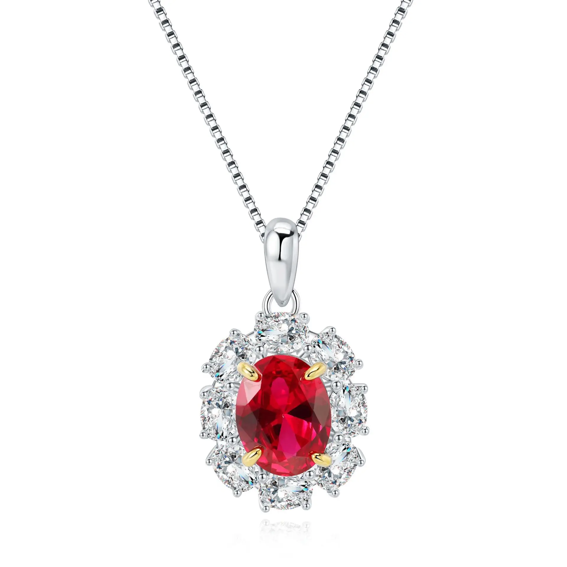 

Classic 925 Sterling Silver Created Moissanite Ruby Pendant Necklace