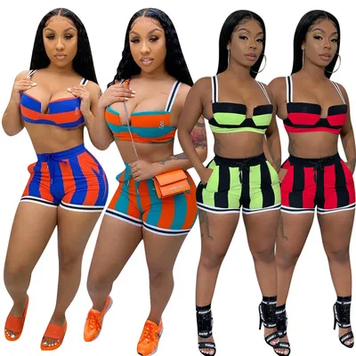 

2021 popular women's European and beautiful women's sports and leisure sling two-piece suit