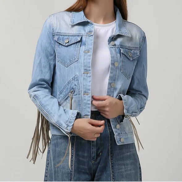 

2020 new arrivals fashion trending wholesale high street women tassel short cropped denim jacket