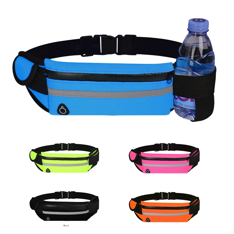 

Popular bottle holder large capacity Reflective waterproof running sports belt custom men women fanny pack waist bag