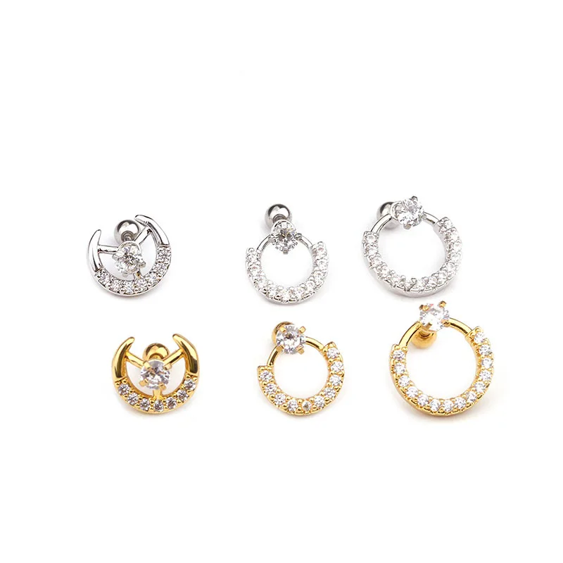 

Delicate Stainless Steel Stud Earring Geometric Cartilage Huggie Earrings Ear Bone Clip Cubic Zircon Women Body Piercing Jewelry