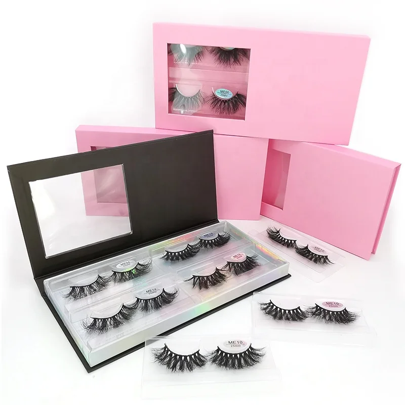 

Ready To Ship In Stock 4 Pairs Lash Box Magnetic Eyelash Packaging Multi Pack Lash Set, Natural black