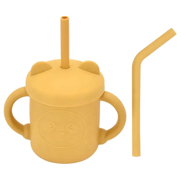 

Amazon Hot Sale Creative Straw Cup Printed Silicone Baby Drinking Cup With Straw, Picture