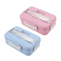 

BPA FREE ECO biodegradable plastic Wheat Straw Lunch Box Microwave oven Leakproof Bento Box with cutlery Spoon chopsticks
