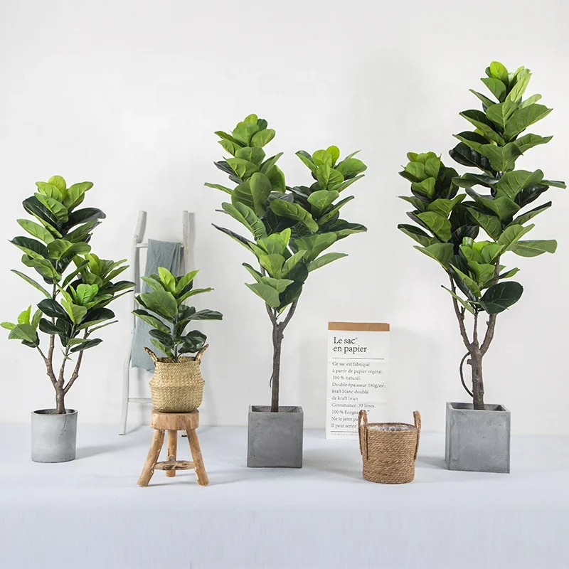 

Different Size Green fiddle leaf fig tree Artificial Qin Yerong Plant Plastic Bonsai Tree For Indoor Decoration