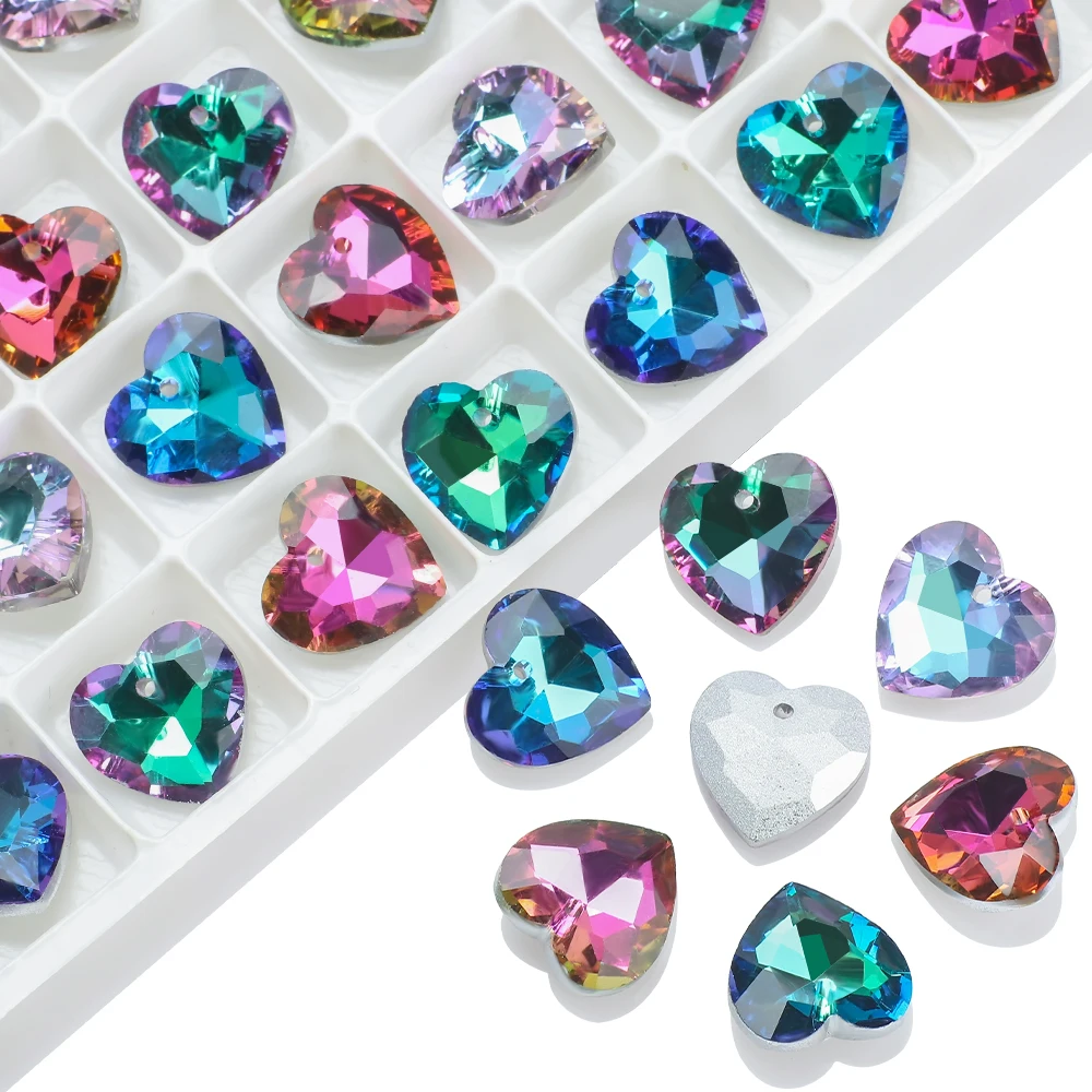 

14MM Crystal Gem Heart Beads Multi Colors Peach Pendant Glass Beads For Necklaces Charms DIY Christmas Gifts Jewelry Needlework