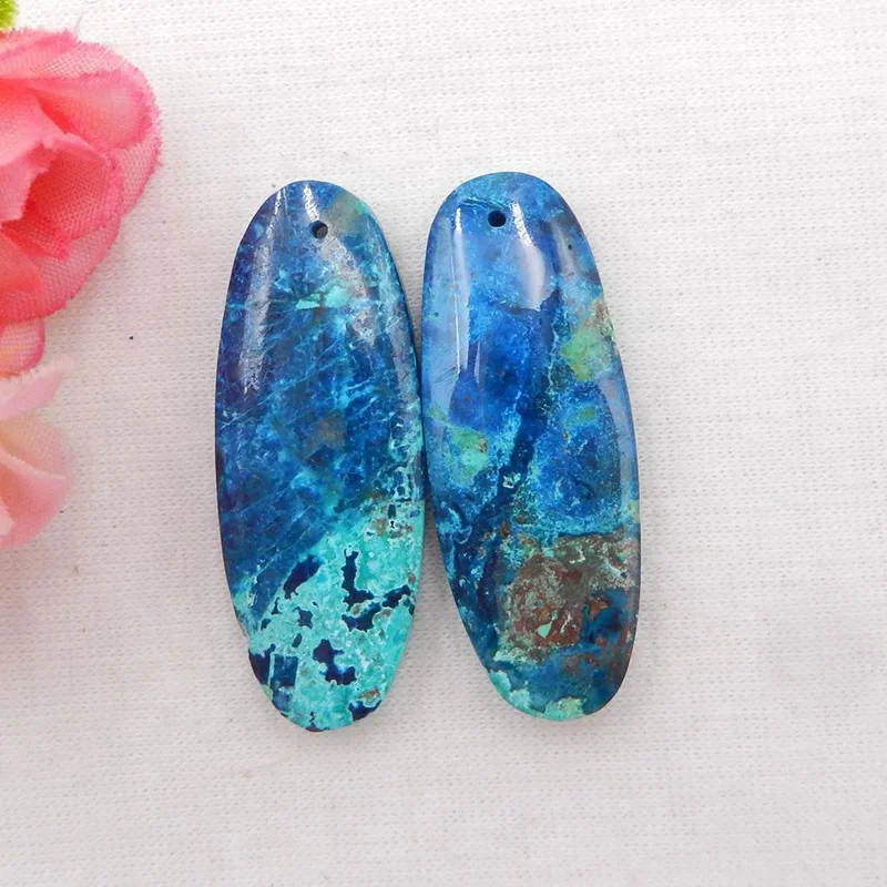 

Natural Chrysocolla Oval Earrings Beads, stone for earrings making, 38x14x6mm, 13.3g