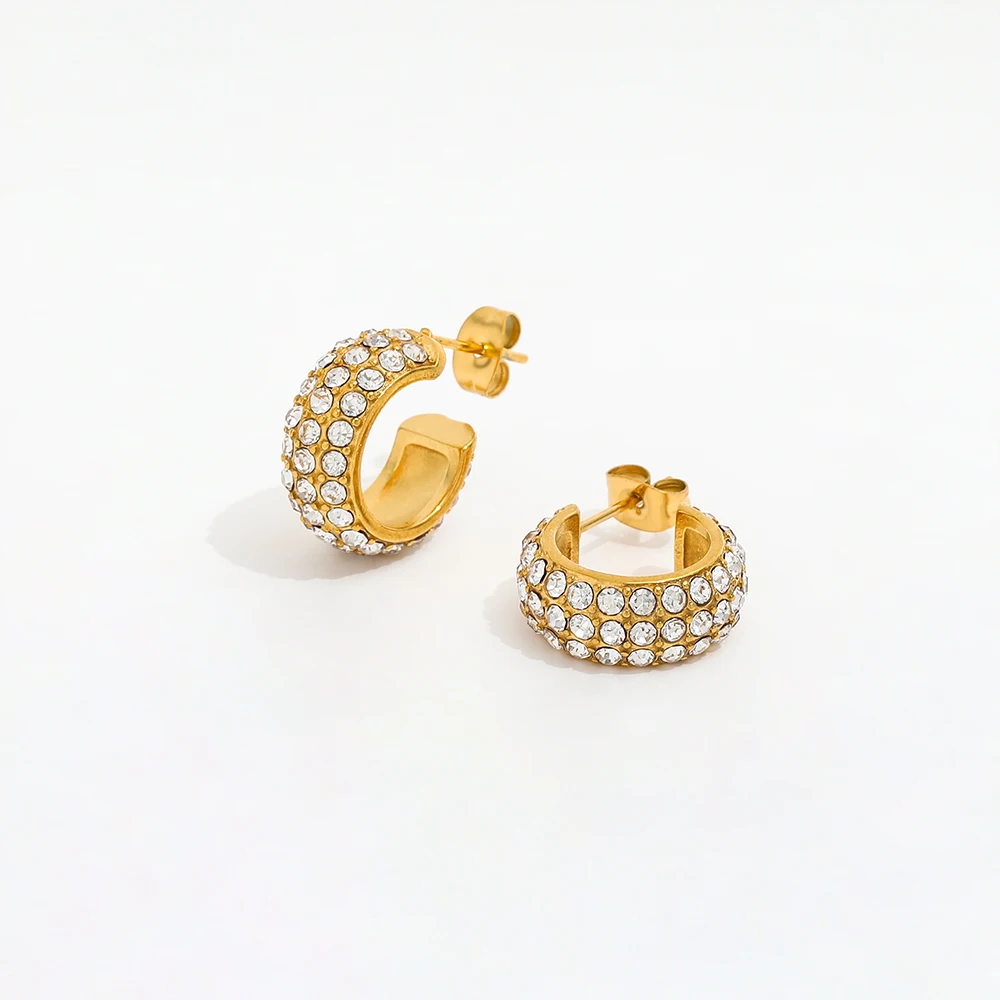 JOOLIM High End Luxury Waterproof 18K  Gold Plated Classic Micro  Stone Cz Pave Fine Stainless Steel Hoop Earring Jewelry Women
