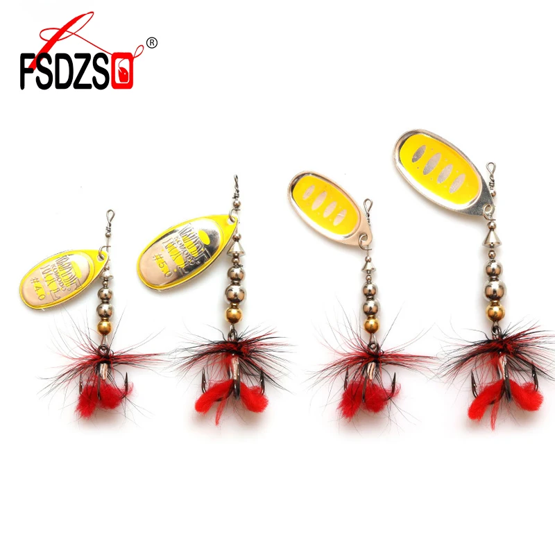 

Brand NEW Spoon Lure Spinner Lure Bass Fish Hard Lure Brass Swim Bait Feather With Treble Hooks Wobblers Tackle