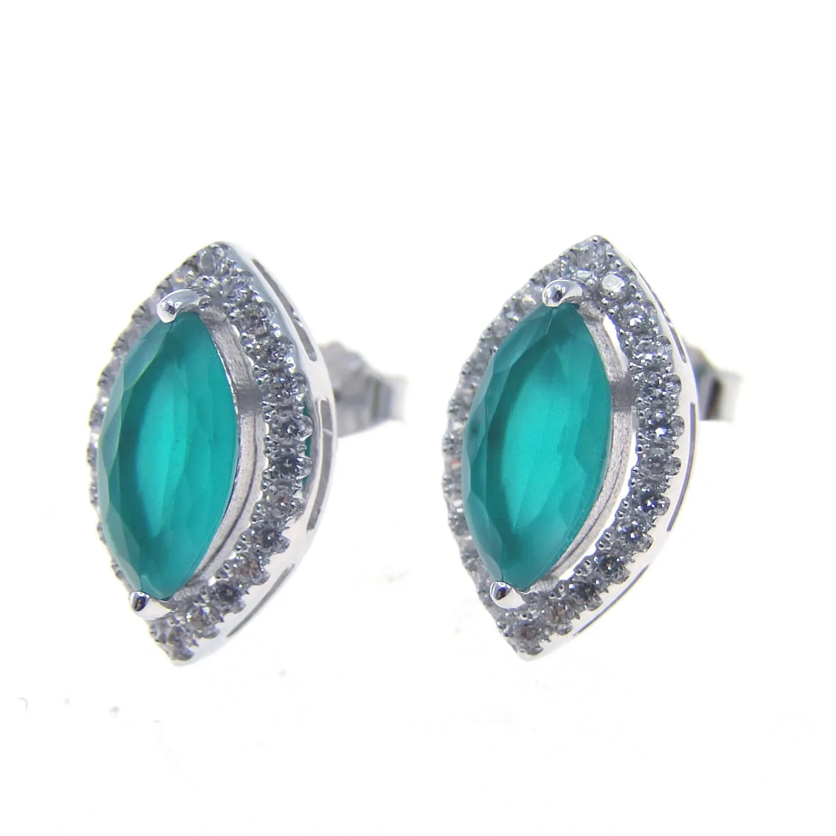 

Fashion Jewelry Marquise Cut Green Cubic Zircon Read To Shipping 925 Sterling Silver Dainty Gift Stud Earrings