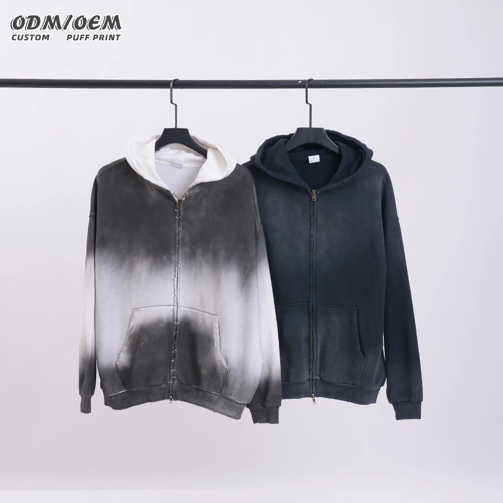 Oversized Vintage Washed Distressed Zip Up Hoodie