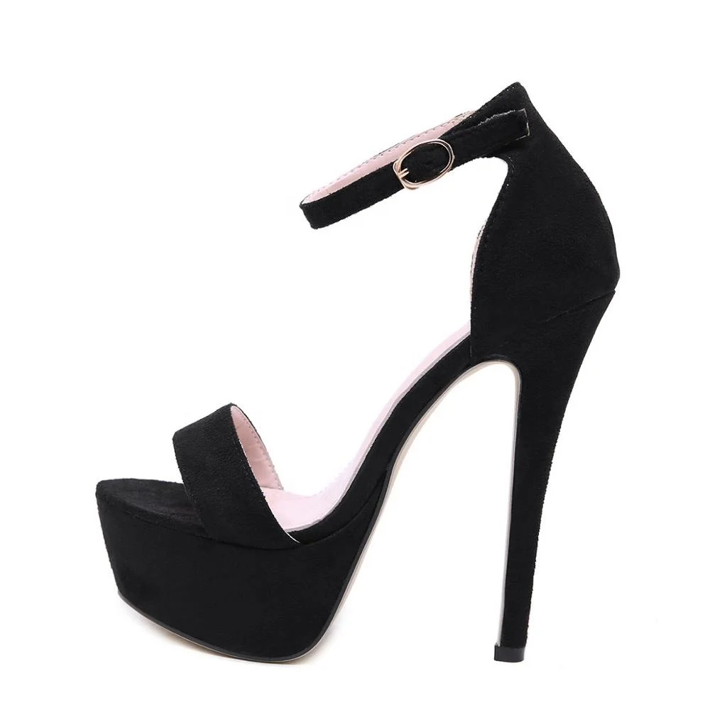 

low moq wholesale fancy super high-heeled platform stiletto nightclub black ankle buckle strap sexy ladies shoes and sandals