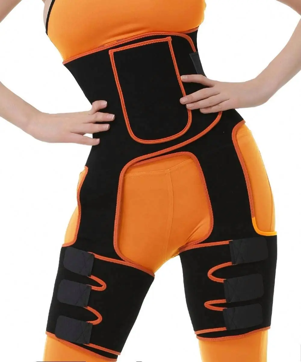 

Sports Adjustable Fitness Neoprene Waist Cincher Butt Lifter Shaper 3 in 1 Slimming Body Waist Belt Thigh Trimmer, Black,red,orange